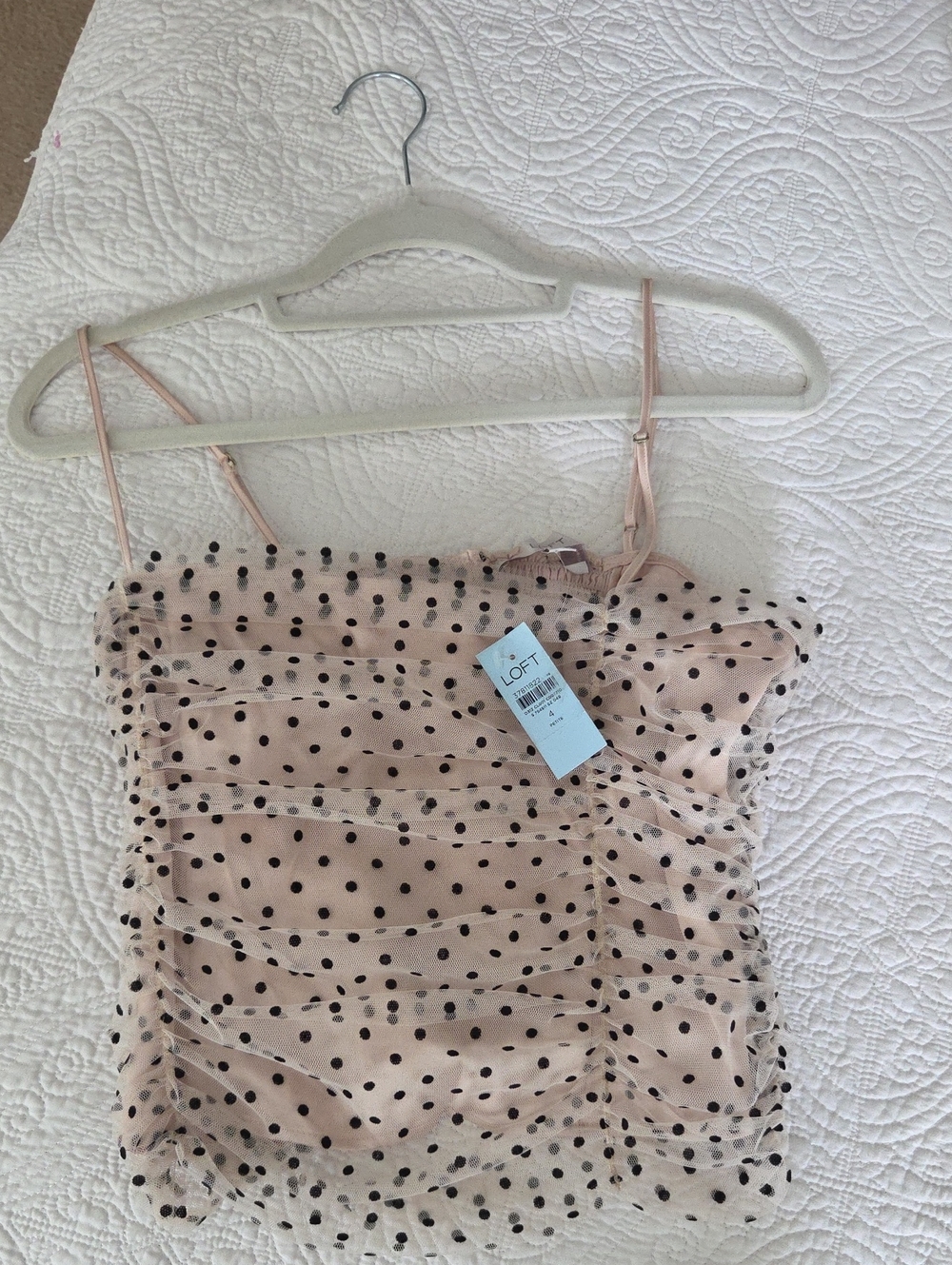 LOFT Cream Polka Dot Mesh Bandeau Cami